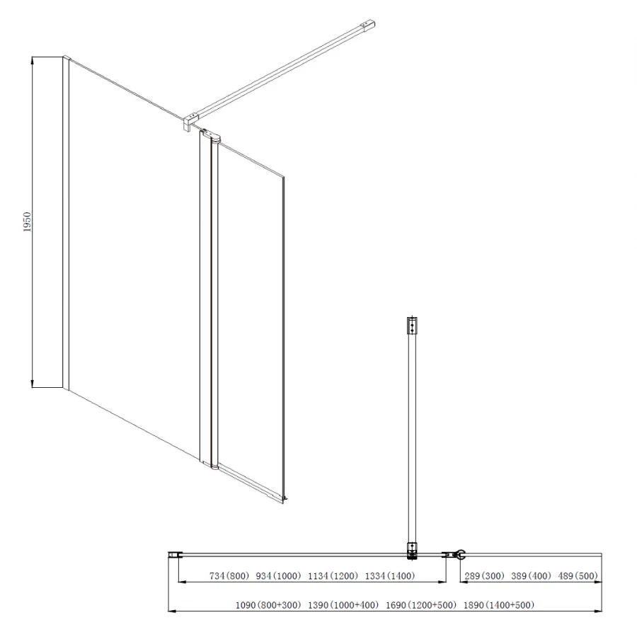 Душевая перегородка Azario Chicago прозрачное стекло 8 мм подвижная дополнительная перегородка 50 см цвет профиля серебро AZ-NAR6321 1200 120х195 см