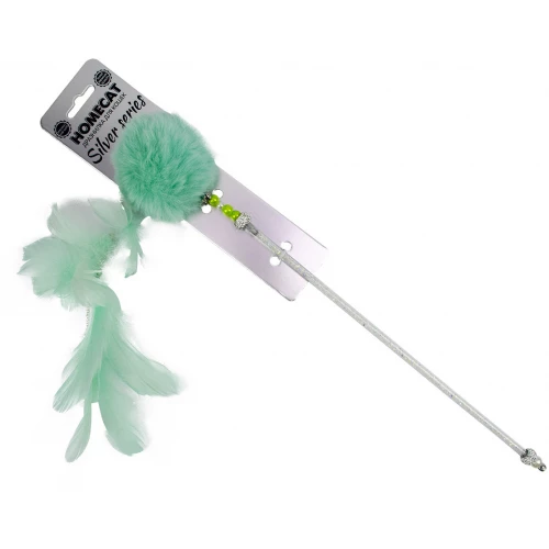 Дразнилка для кошек Homecat Silver series помпон с перьями мятная FPM1131M 42 см