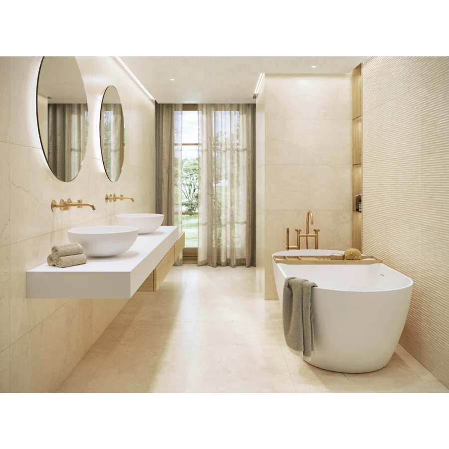 Плитка настенная Porcelanosa Мармол Срема Виа Боне / Marmol Crema Via Bone матовая кремовая 100381246 120х45 см