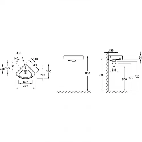 Раковина угловая Jacob Delafon Odeon Rive Gauche белый EGP112-00