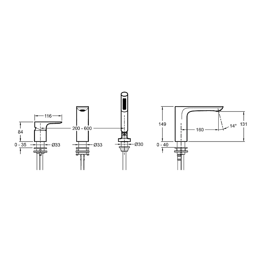 Смеситель на борт ванны Jacob Delafon Aleo на три отверстия хром E72292-CP