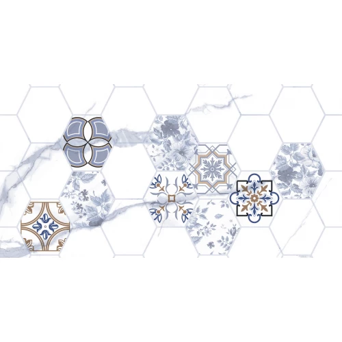 Плитка настенная Тянь Шань Киана Декор 1 Гексагон глянцевая белая 1,8 м2 TP3670H1 60х30 см