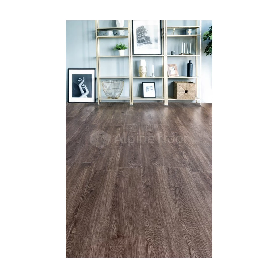 Каменный SPC ламинат Alpine Floor Sequoia SPC синхронное тиснение Темная ЕСО 6-12 SPC 43 класс 4 мм 2.23 кв.м 122х18.3 см