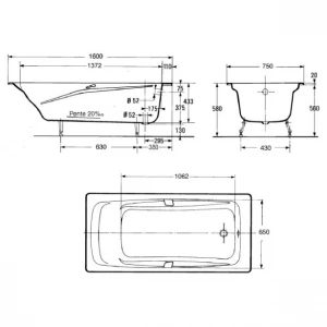 Ванна Jacob Delafon Rub repos с отверстиями для ручек E2929-00 160х75 см