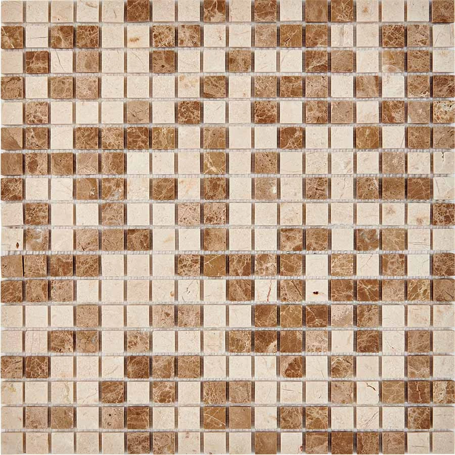 Мозаика Pixel mosaic Мрамор Emperador Light Crema Nova чип 15x15 мм сетка Полированная Pix 273 30,5х30,5 см
