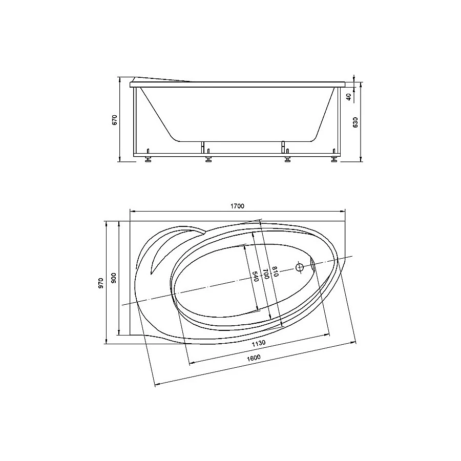 Ванна акриловая Azario Paolina асимметричная левосторонняя AV.0072170 170x97 см