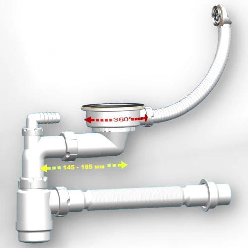 Сифон двойной Granula Grand+ 3 1/2" телескоп труб с поворотной чашей круг перелив и отвод СН 3143-11-40