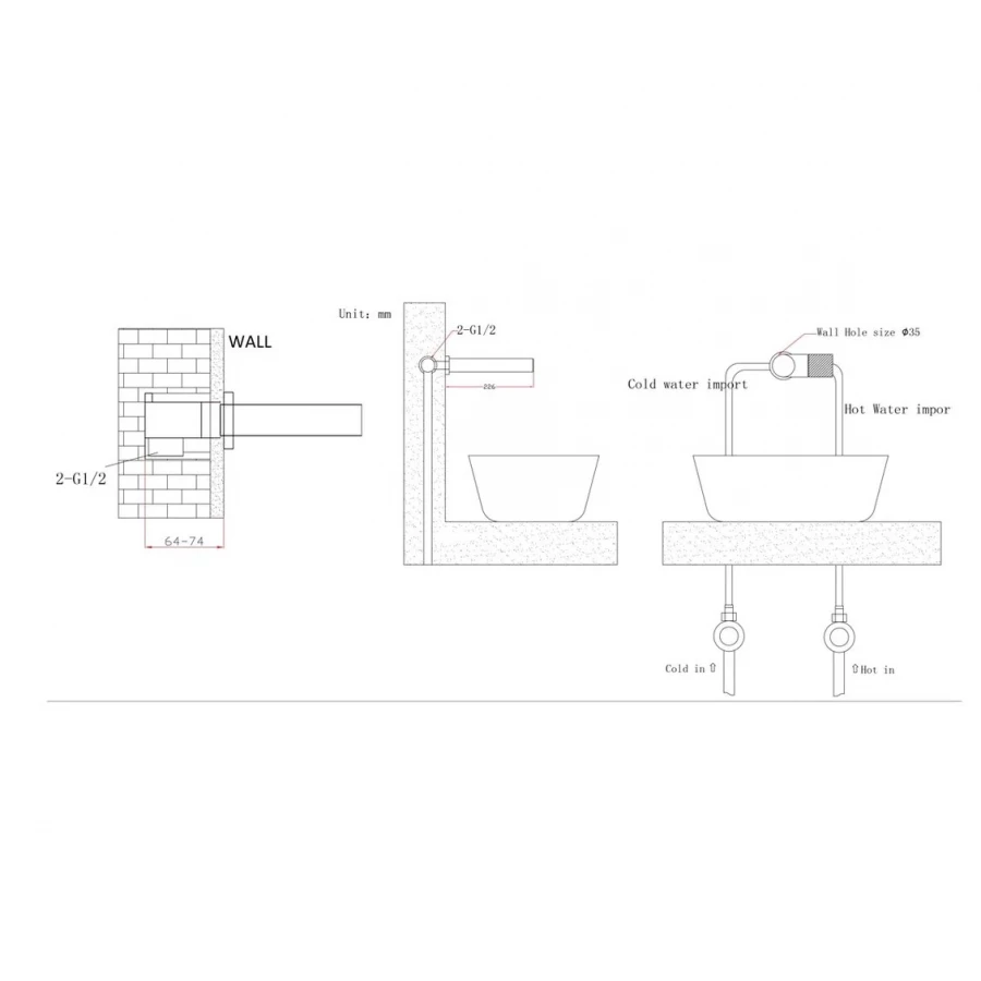 Смеситель настенный Bronze de Luxe Avangarde 2021MH черный, розовое золото