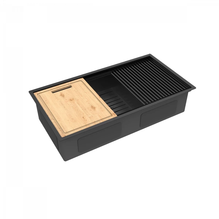 Кухонная мойка Lemark Tabaga 820 прямоугольная из нержавеющей стали с аксессуарами в комплекте черный 9932136