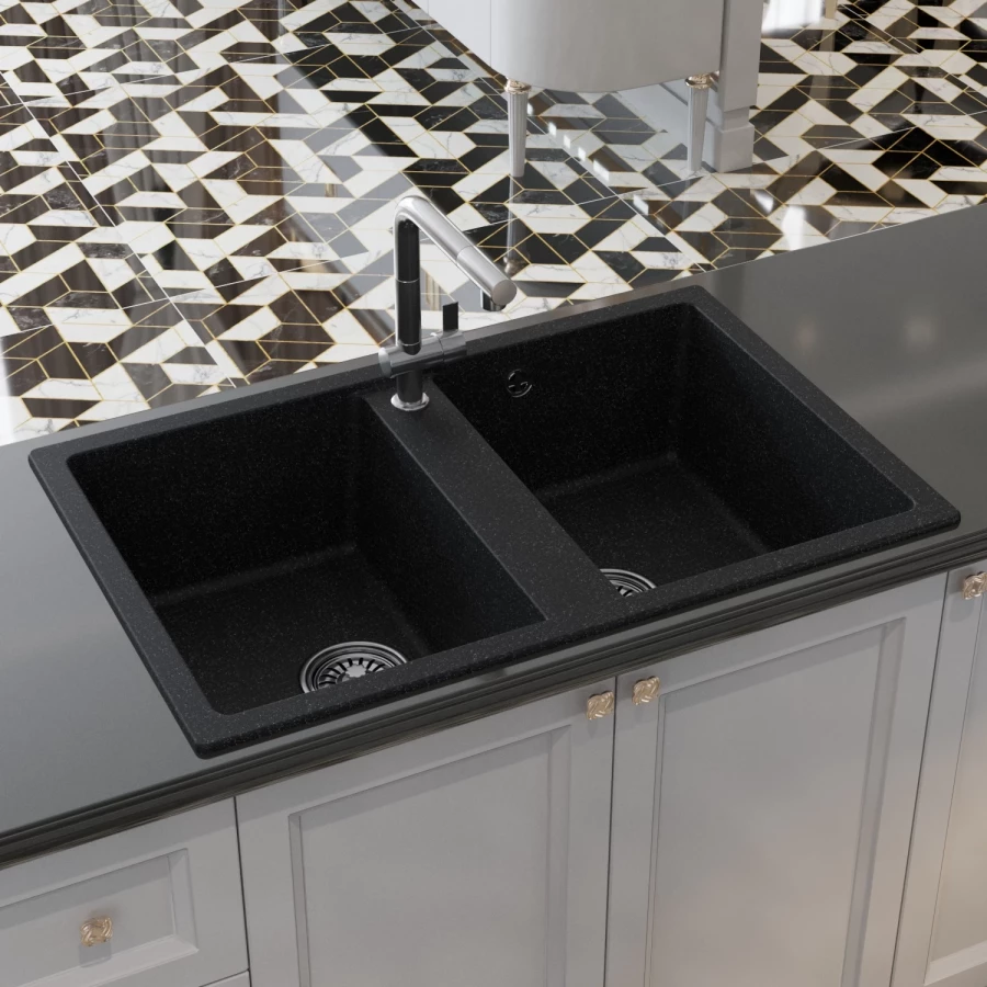 Мойка MixLine ML-GM23 New двухчашевая черная 308 552037 77x50x19 см