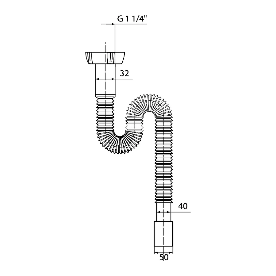 Сифон Wirquin гофрированный без выпуска 1¼ х 40/50 мм L1200 мм 30718002