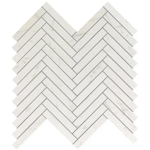Настенная мозаика Atlas Concorde Италия Марвел Стоун Каррара Пьюр / Marvel Stone Carrara Pure Herringbone Wall Lucida ёлочка глянцевая белая под мрамор 9SHC 30,5×30 см 8,5 мм