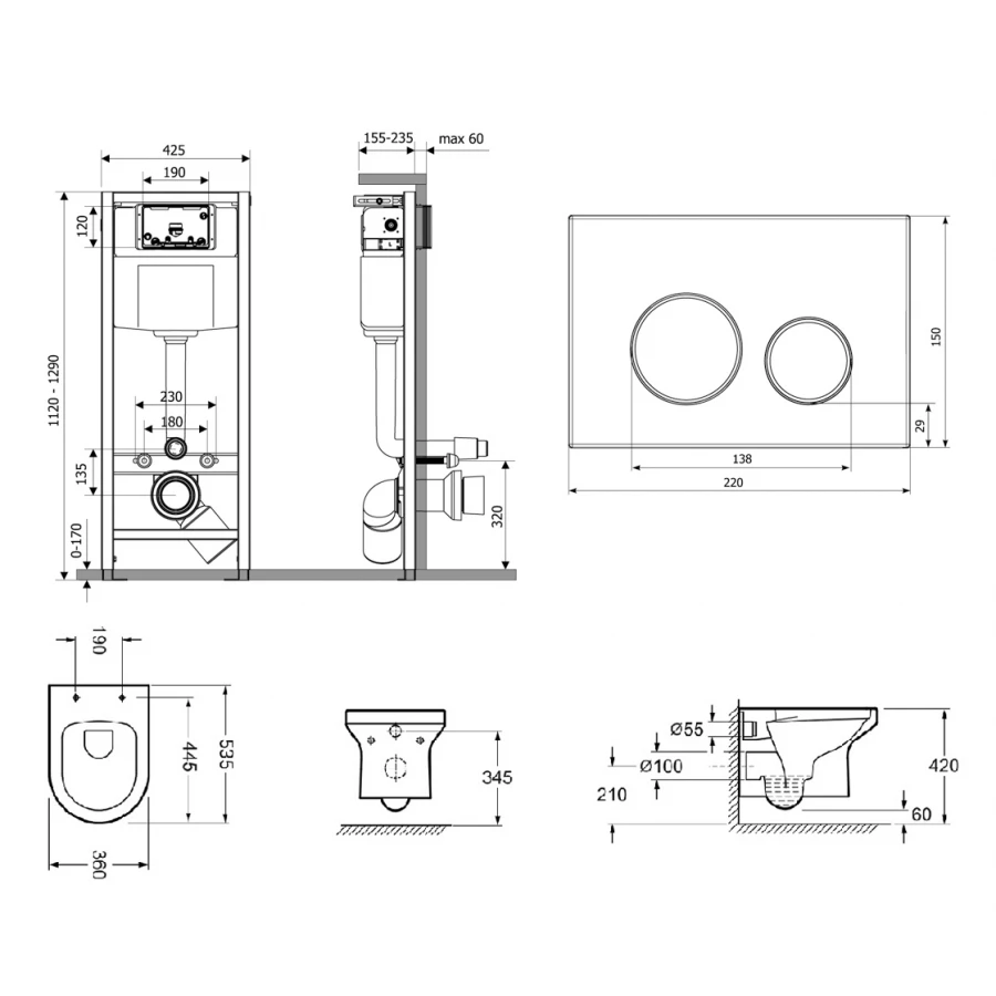 Комплект 6 в 1 Lavinia Boho Relfix Grance Hill Rimless 87561007 (состоит из 38010010, 380502MC, 3307101R, 33290700)
