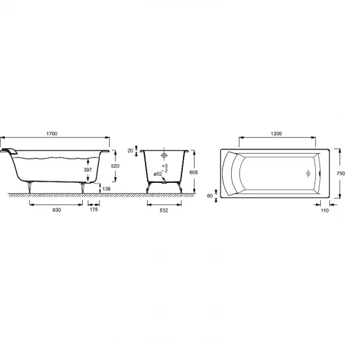 Чугунная ванна Jacob Delafon Biove E2930-00 170x75 см