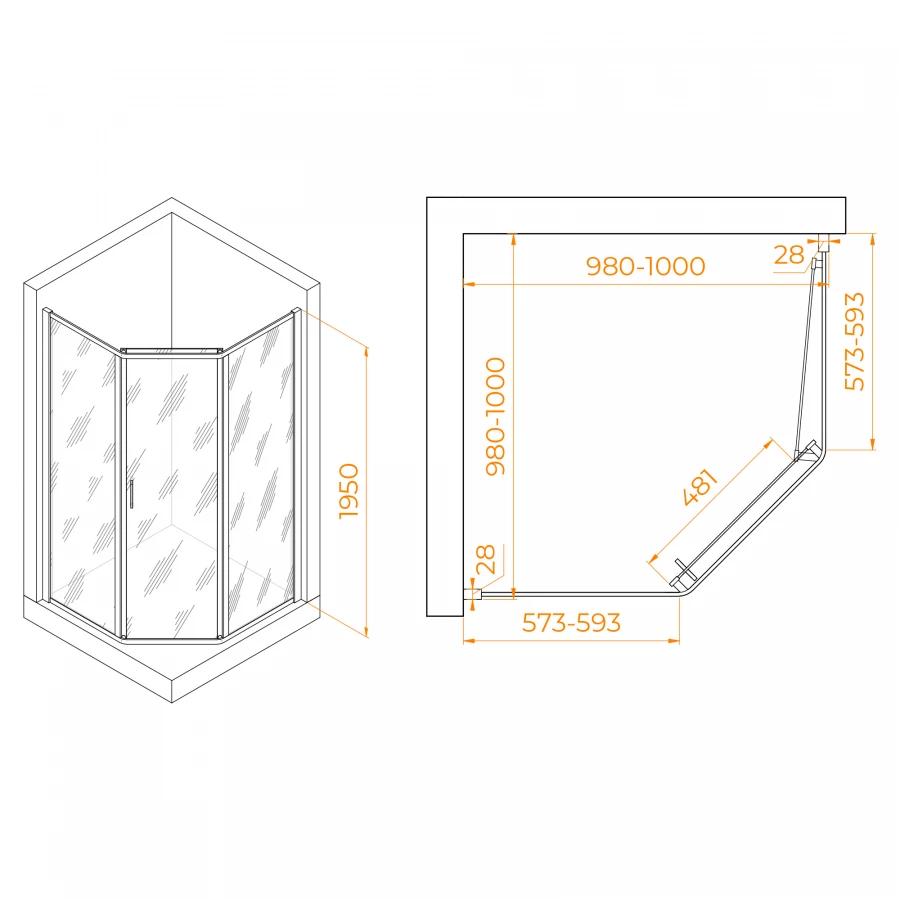 Душевой уголок RGW PA-86S Прозрачное 38088600-111 100х100 см