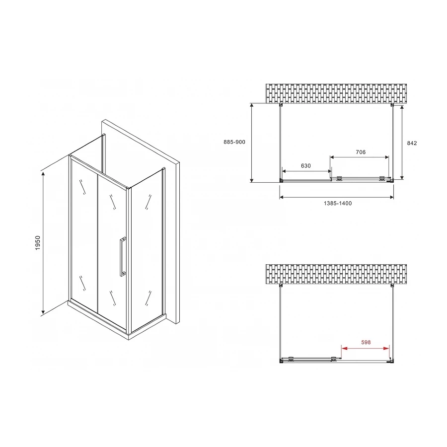 Душевой уголок Abber Schwarzer Diamant AG30140BMH-S90BM-S90BM