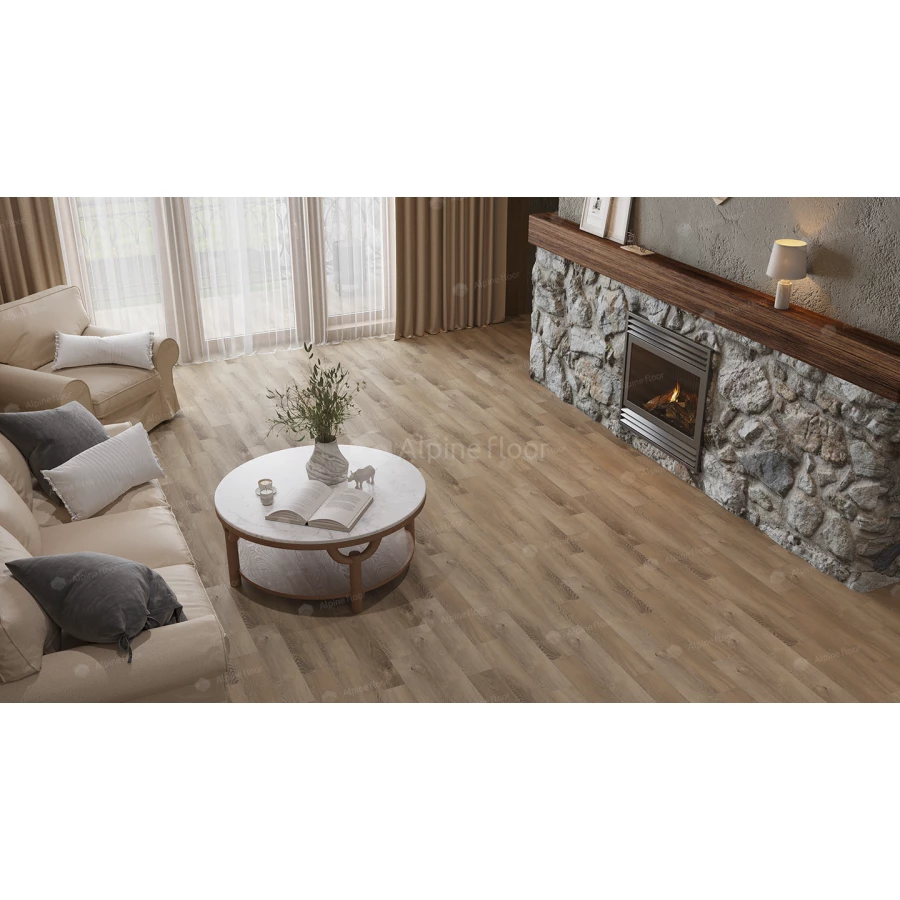 Каменный SPC ламинат Alpine Floor Parquet Light синхронное тиснение Дуб Синистра ЕСО 13-17 43 класс 4 мм 1.95 кв.м 60х12.5 см
