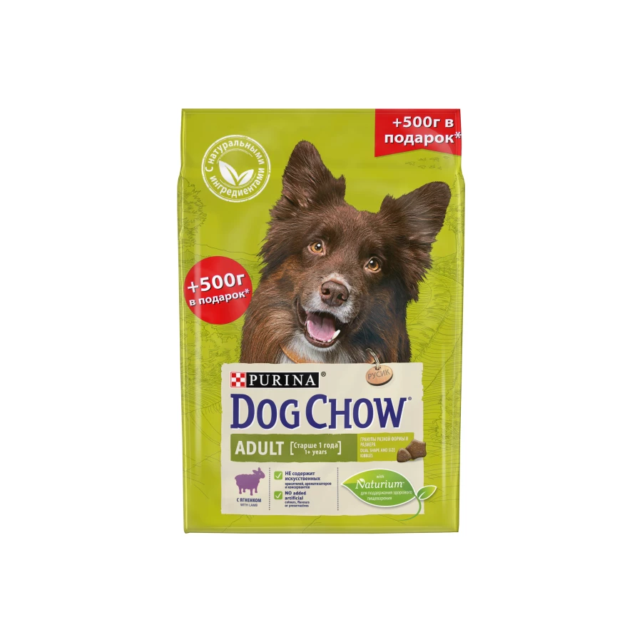 Сухой корм для собак Dog Chow Adult с ягненком 2 кг + 500 г