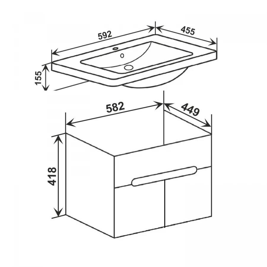 Тумба под раковину Runo Парма 60 подвесная 2 двери под умывальник Omega 60 00-00001037