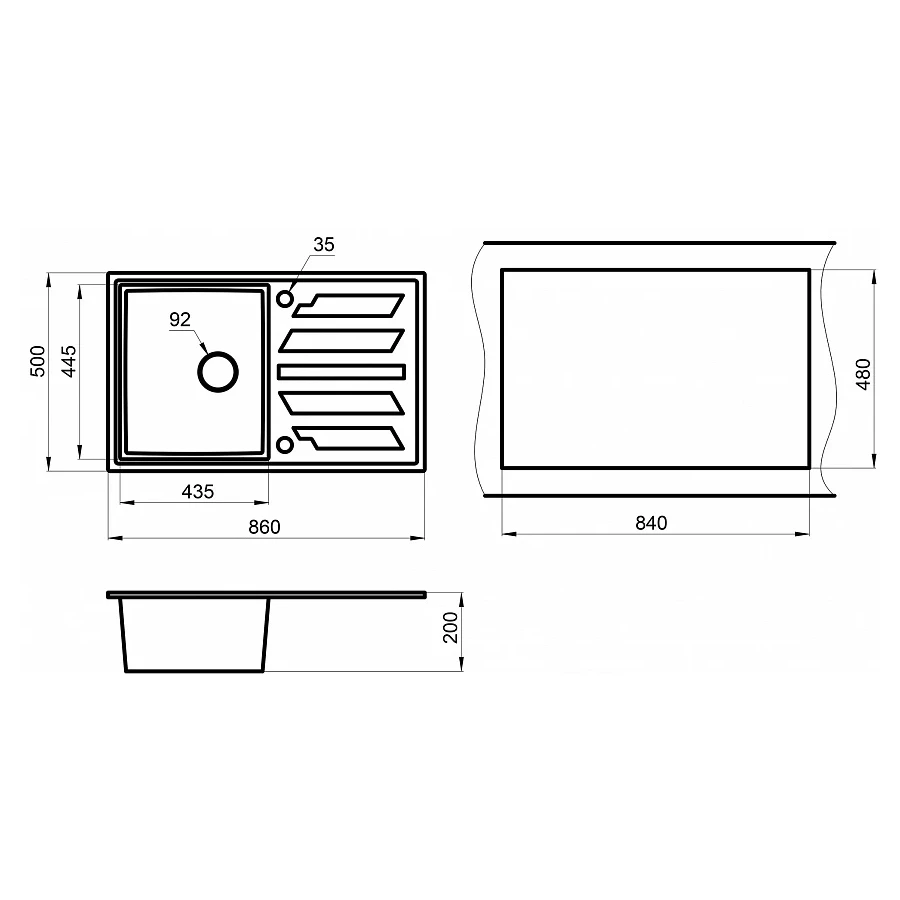 Кухонная мойка Granula 8601, ТУРМАЛИН 86x50 см