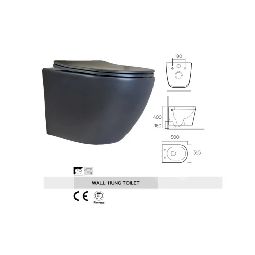 Унитаз подвесной безободковый Bronze de Luxe Scandi матовый серый 2010-GM серый