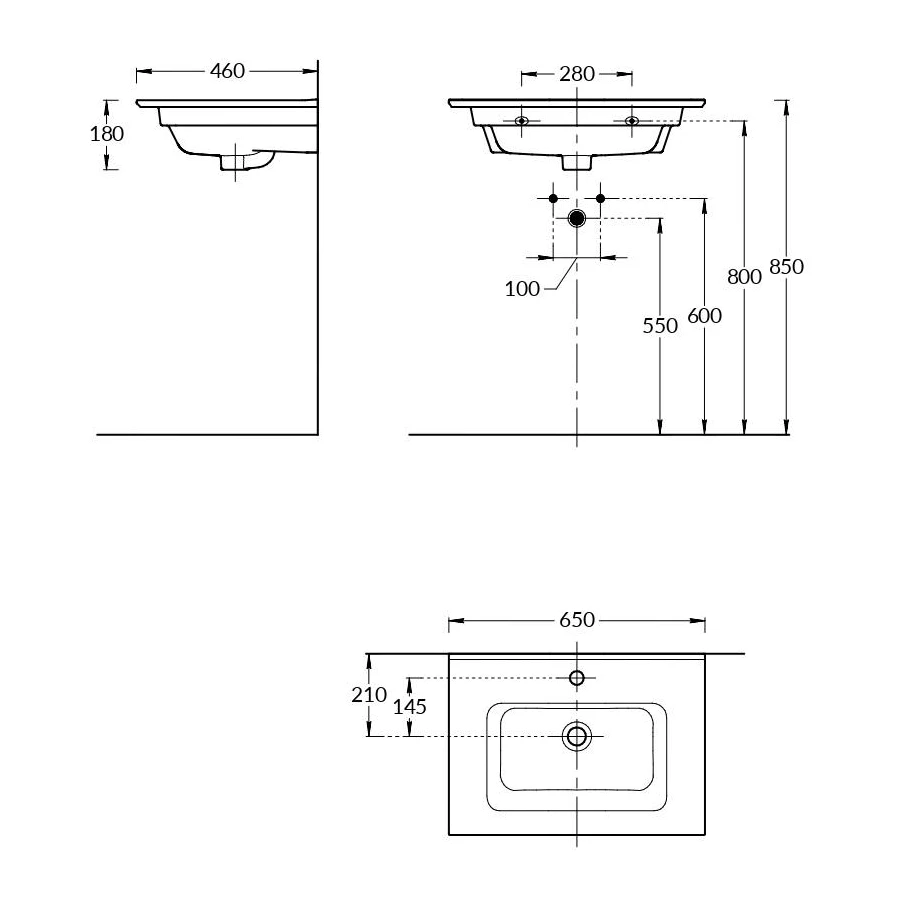 Раковина Kerama Marazzi Piano 65 с крепежом PI.wb.65