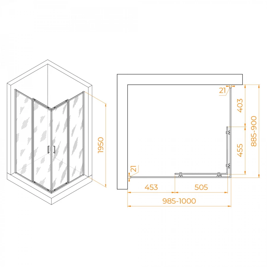 Душевой уголок RGW PA-040 Матовое Сатинат 3508104090-21 100х90 см