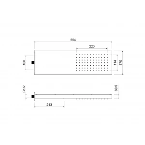 Верхний душ Aquatek настенный матовый черный AQ2084MB 550*170*30 мм