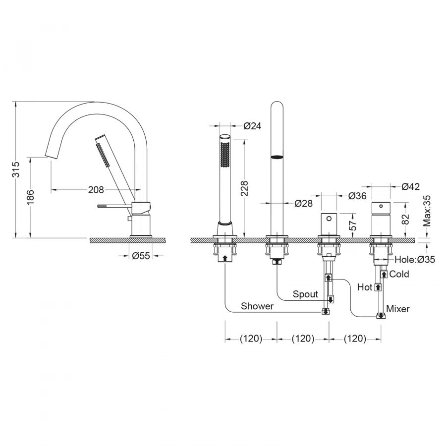 Смеситель Timo Saona для ванны с душем врезной белый матовый 2320/16Y
