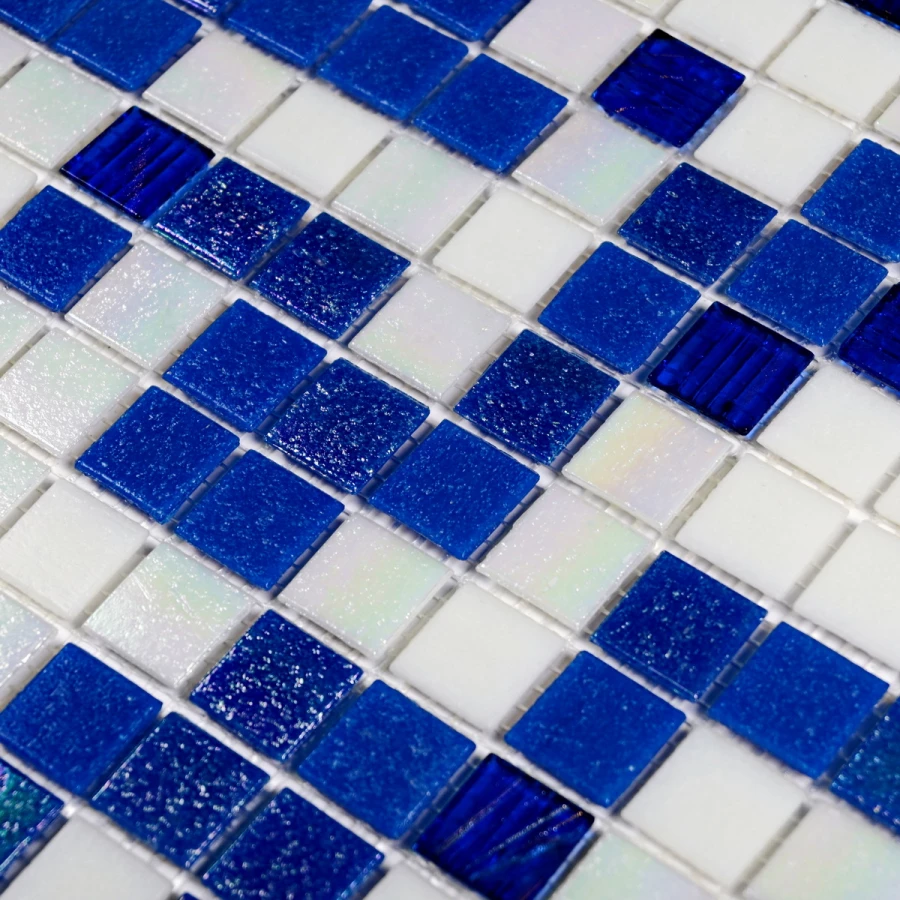 Мозаика Bonaparte Стеклянная мозаика Indigo 20х20 глянцевая сине-белая 32,7х32,7 см
