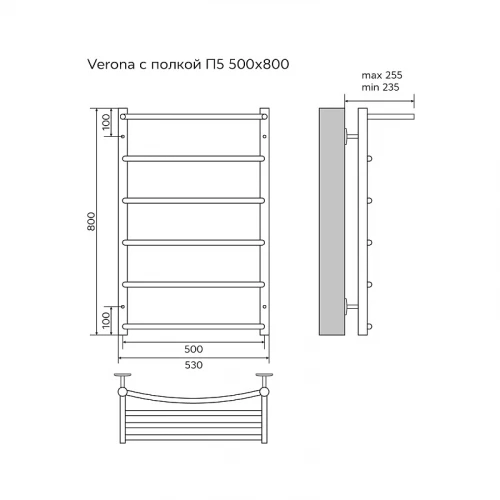 Полотенцесушитель водяной Azario Verona AZ83863PB 50х80 см