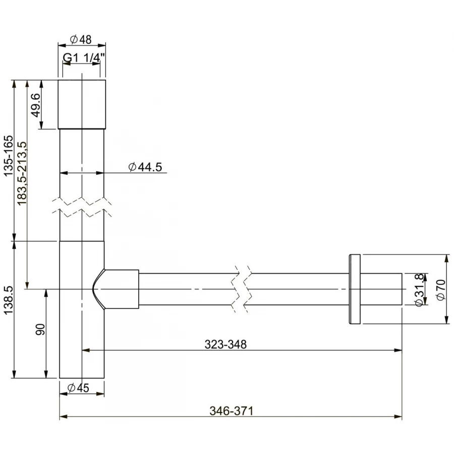 Металлический сифон для раковины Wellsee Drainage System 182114000, цвет хром