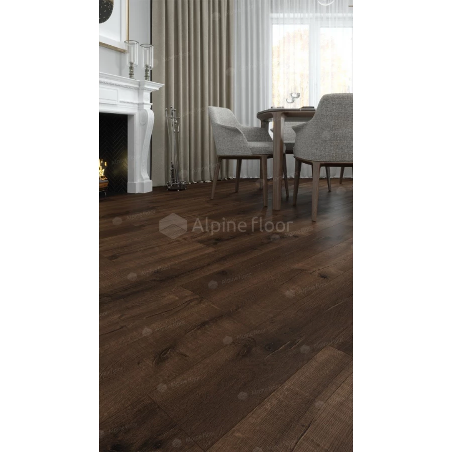 Каменный SPC ламинат Alpine Floor Real Wood синхронное тиснение Дуб Мокка ECO 2-2 43 класс 6 мм 2.23 кв.м 122х18.3 см