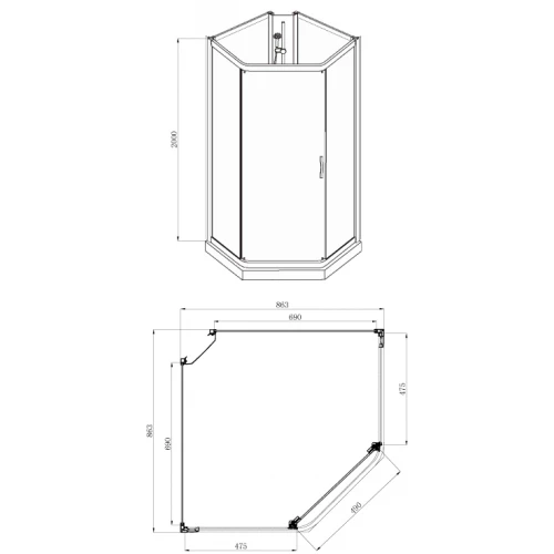 Душевое ограждение Azario Denver серое стекло 4 мм с покрытием easy clean задняя панель черная цвет профиля хром AZ-N10806 900 grey 90х90х200 см
