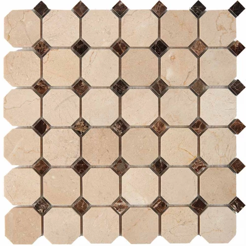 Мозаика Pixel mosaic Мрамор Cream marfil Dark Еmperador чип 48x48 мм сетка Полированная Pix 212 30,5х30,5 см