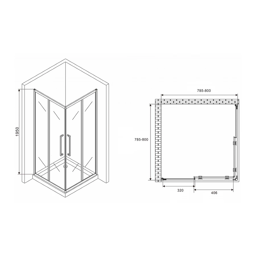Душевой уголок Abber Schwarzer Diamant AG02080H 80х80 см