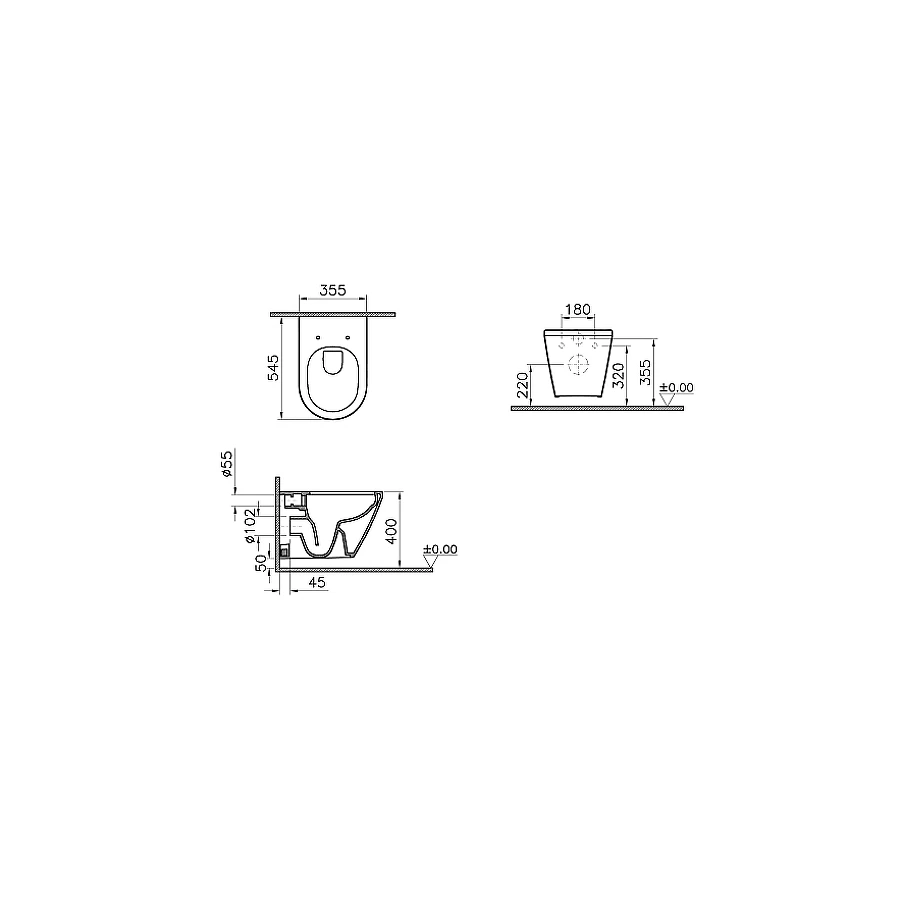 Подвесной унитаз Vitra Integra Round безободковый 7041B003-0075 54 см