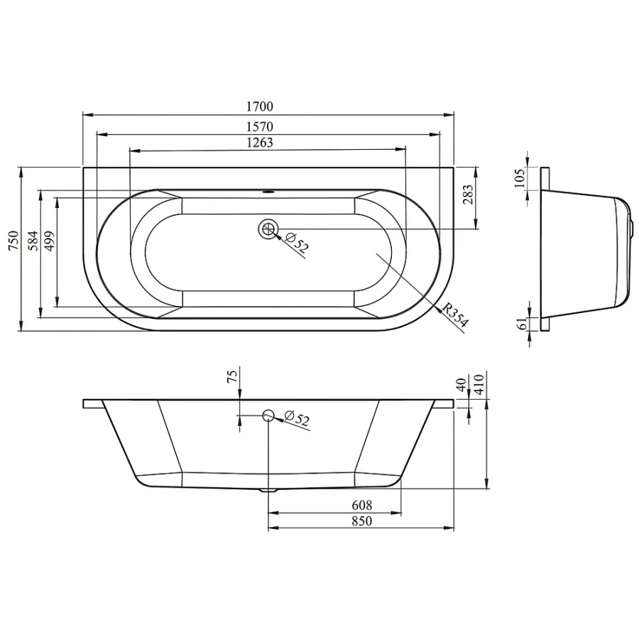 Акриловая ванна Lavinia Boho Art 37080075 / 170*75 см