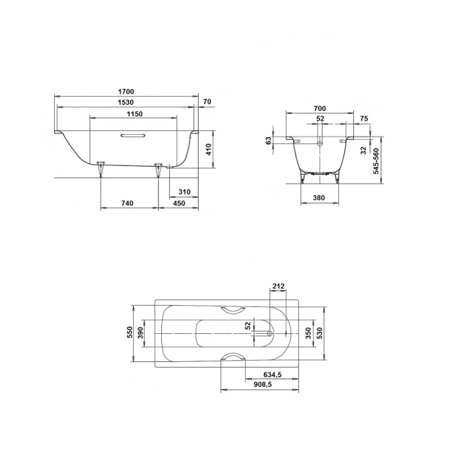 Стальная ванна Kaldewei Saniform Plus anti-slip+easy-clean mod 363-1 111830003001 170x70 см