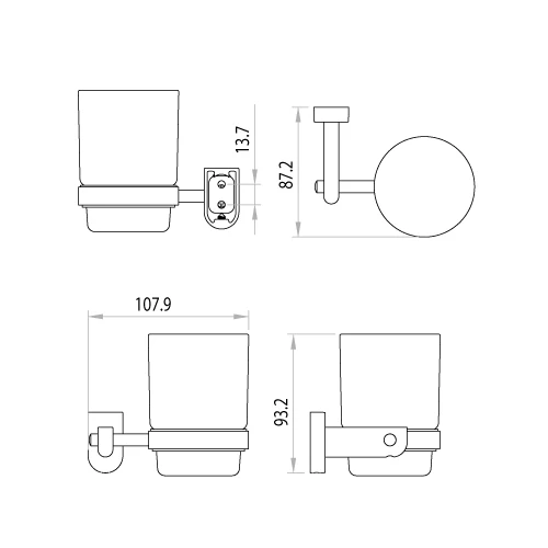 Стакан стеклянный для зубных щеток с настенным держателем Lemark Omega LM3136C 10,8х9,3 см