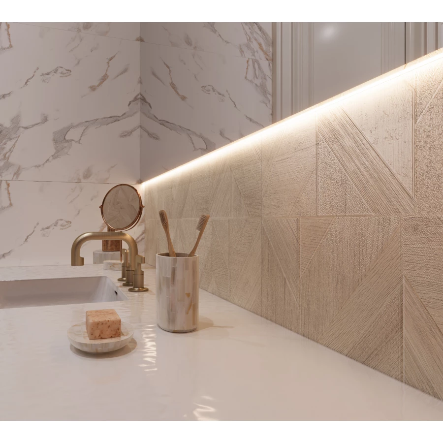 Керамогранит Arcadia Ceramica Rockwood Crema 3D-эффект матовый кремовый RT7012-P 120х60 см