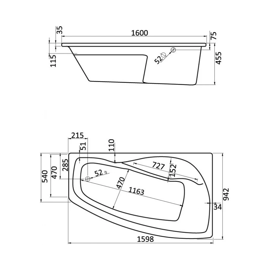 Ванна акриловая Santek Майорка XL правосторонняя белая 1.WH11.1.990 160х95 см