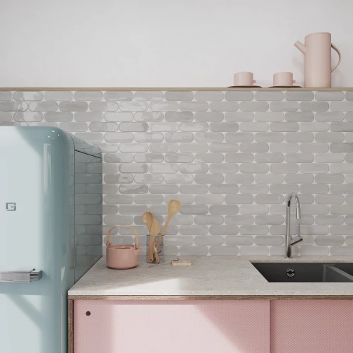 Плитка настенная DNA Calema Oval Cloud Gloss глянцевая светло-серая 16х5,2 см