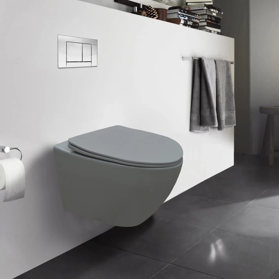 Унитаз подвесной Azario Grado безободковый с быстросъемным сидением микролифт серый матовый AZ-0046 SP MDG 37х49х37 см