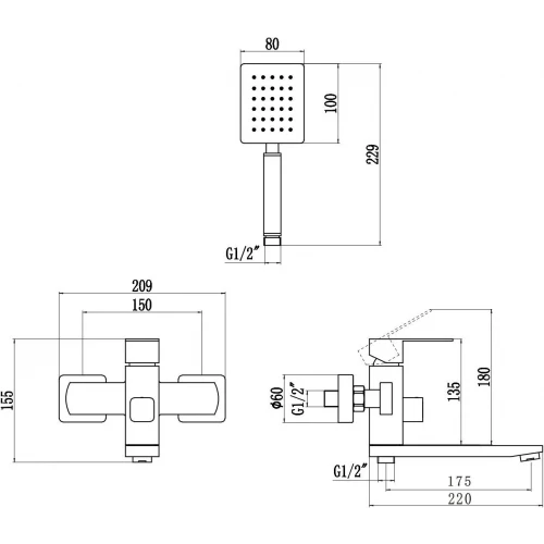 Смеситель Fmark для ванны и душа черный FS8104H