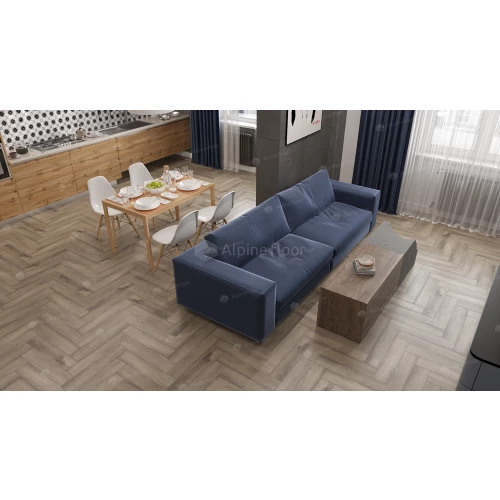 Каменный SPC ламинат Alpine Floor Parquet Light синхронное тиснение Дуб Исида ЕСО 13-15 43 класс 4 мм 1.95 кв.м 60х12.5 см