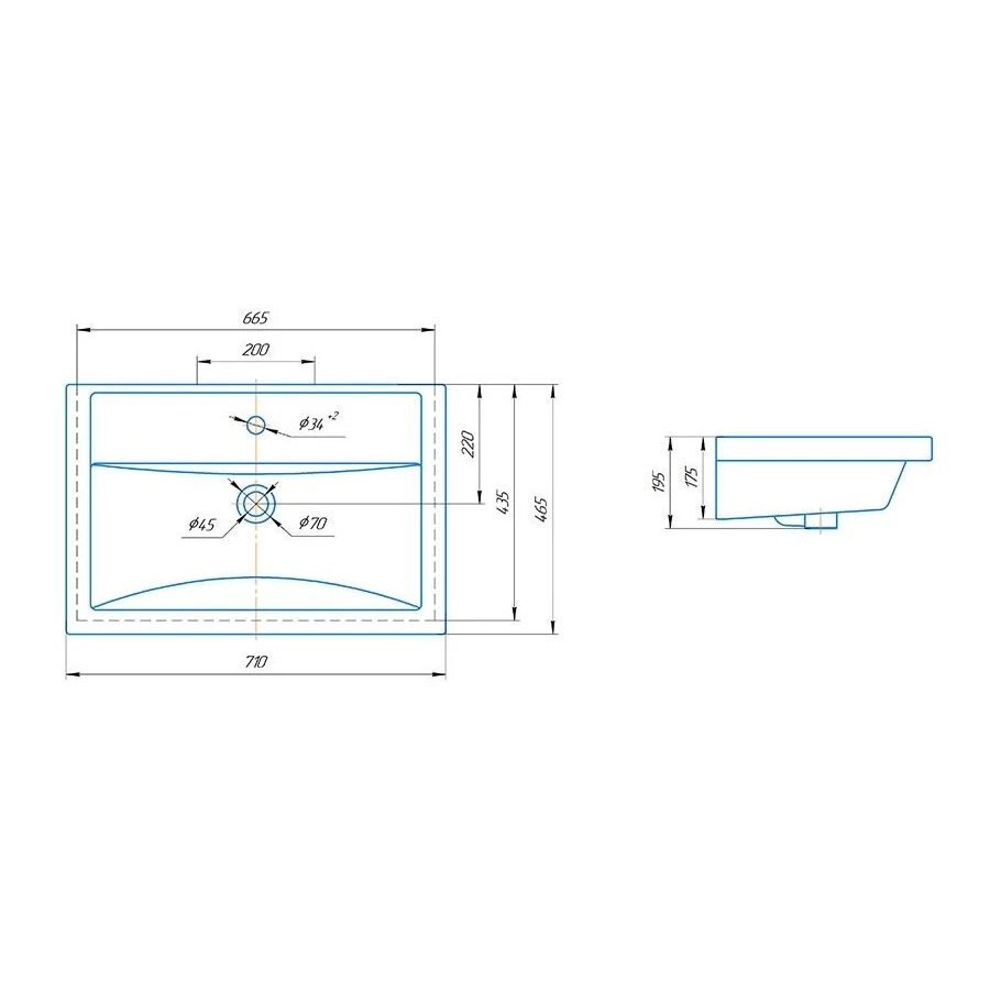 Раковина Kirovit Фостер 700 15840 71х46,5 см