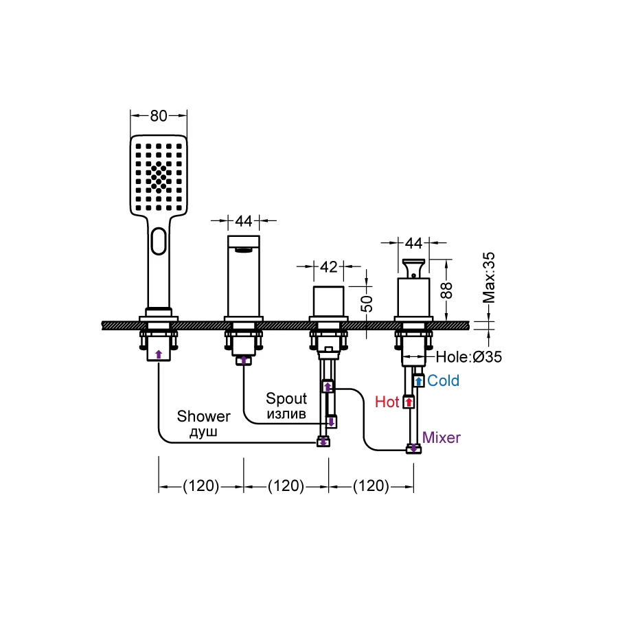 Смеситель для ванны и душа, врезной Timo Torne 4330/00Y хром