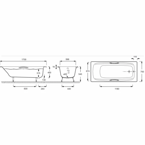 Чугунная ванна Jacob Delafon Diapason E2937-00 170x75 см