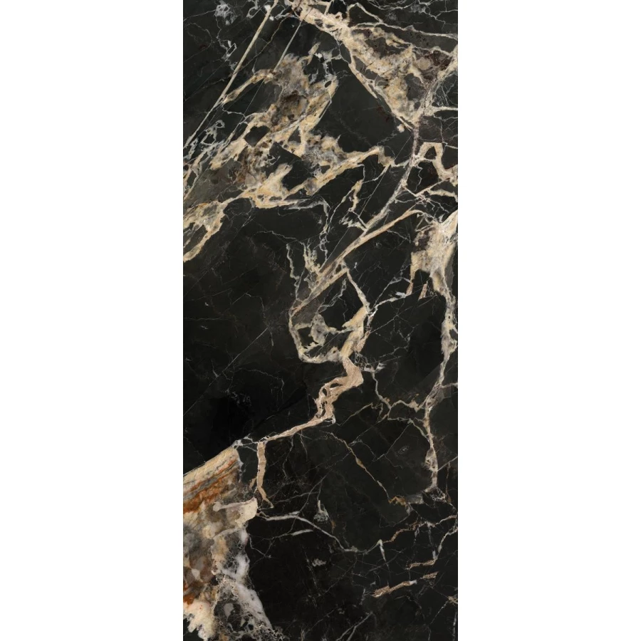 Керамогранит AVA Marmi Siciliani Black Gold Lap Ret полуглянцевый черный 276002 280х120 см